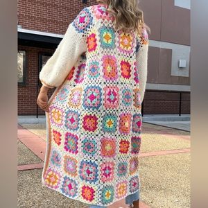 Long Multi-Color Crochet Cardigan